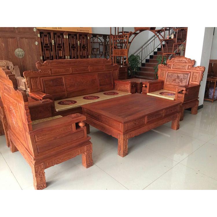 红木沙发 非洲花梨木象头福禄寿沙发组合的古典雕刻之美